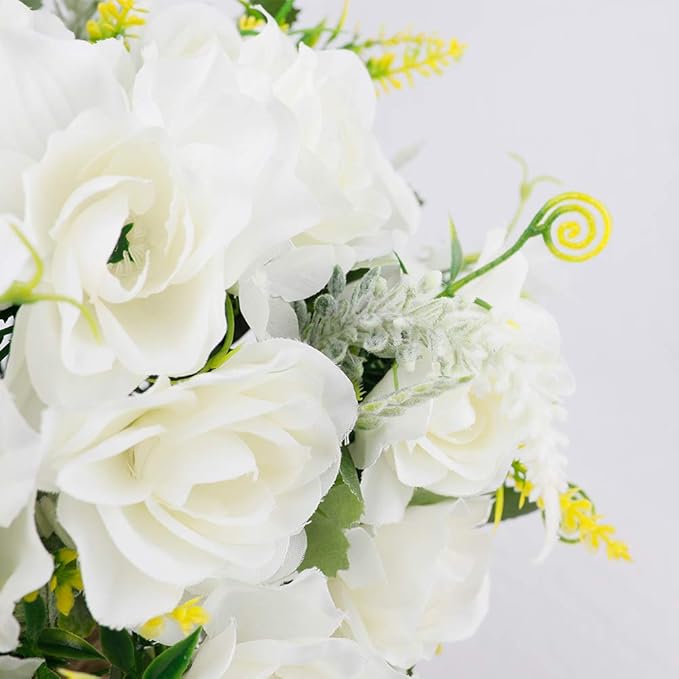 LESING Artificial Flowers with Vase for Table Centerpieces,Fake Silk Gardenia Flower in Vase Decoration for Home Office Party (White)