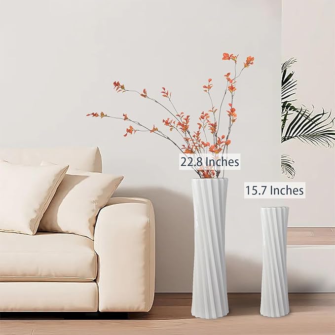 GDSZJLJ White Ceramic Tall Floor Vase,15.7 Inch Home Decor,Large Decorative Floor Vase for Centerpiece,Living Room,Bedrooms and Other Spaces,Pampas Grass Vases for Pal, Beloved and Family