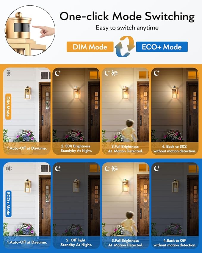 VIANIS 2 Pack Gold Outdoor Wall Lights, Motion Sensor Exterior Garage Lighting Fixture for House, Modern Dusk to Dawn Front Porch Light, Anti-Rust Waterproof Outdoor Wall Lantern Wall Mount Sconce