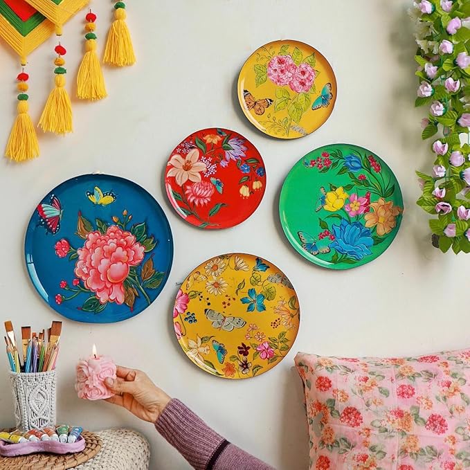 RITUALISTIC Pushpam Wall Plates Set of 5 | Wall Arts For Home Decoration, Living Room, Bedroom, Office Decor, Cafe, Restaurant | Aesthetic Room Decor Items | Christmas gifts