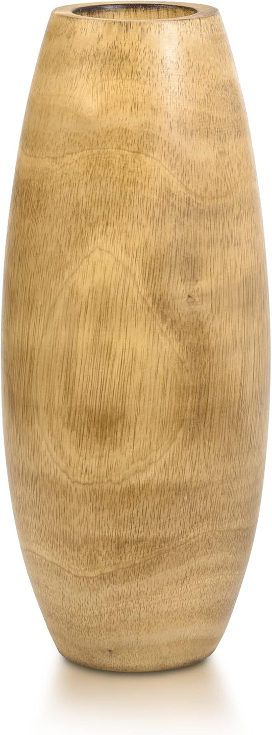 AeraVida 12-Inch Handcrafted Mango Wood Vase in Light Brown | Rustic Fall Flower Decor for Table or Entryway | Farmhouse Boho Accent for Dried Floral Arrangements