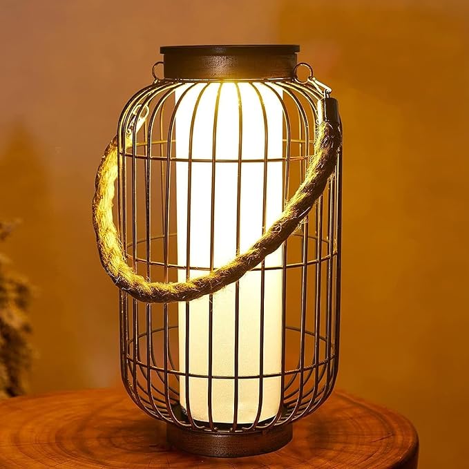 baterysu Large Outdoor Solar Lanterns Hanging Light Waterproof LED Garden Lights Solar Powered Retro Metal Auto On Off Table Lamp for Garden Patio Porch Pathway Walkway Tabletop Decorative(Bronze)