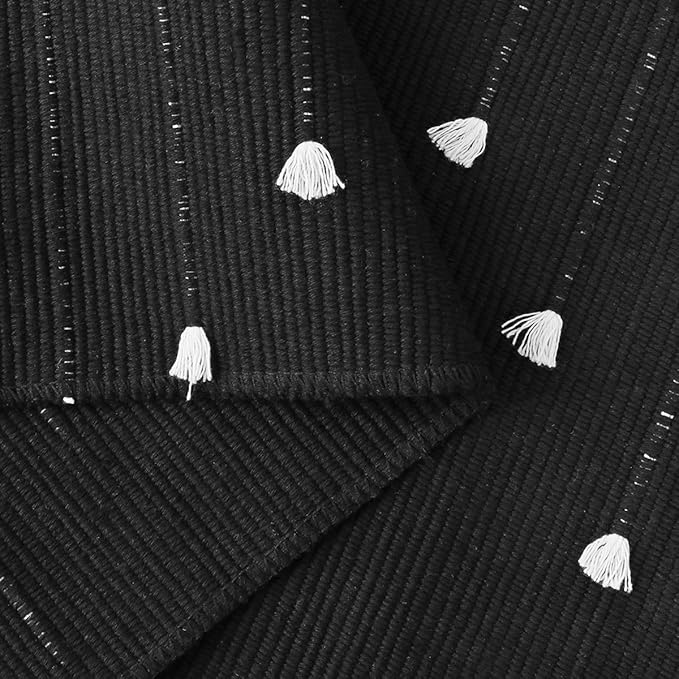 LIVEBOX Boho Black Bathroom Rug 2x3 Bath Mat, Washable Small Cotton Woven Throw Rugs, Moroccan Area Carpet with Tassel for Kitchen Sink Front Door Entryway