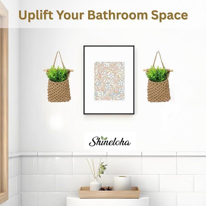 2 Packs Macrame Wall Planters with Artificial Eucalyptus | Macrame Plant Hanger, Wall Plant Holders for Boho, Bathroom, Bedroom & Wall Hanging Decor (2 Packs, Brown)