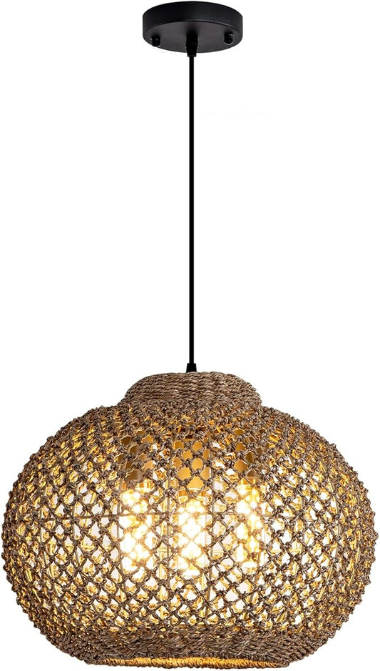 3-Light Rattan Pendant Light, 16.54 Inchesk Boho Wicker Hand-Woven Hanging Kitchen Island Chandelier for Dining Room Bedroom for Dining Room, Living Room, Bedroom, Kitchen, Farmhouse