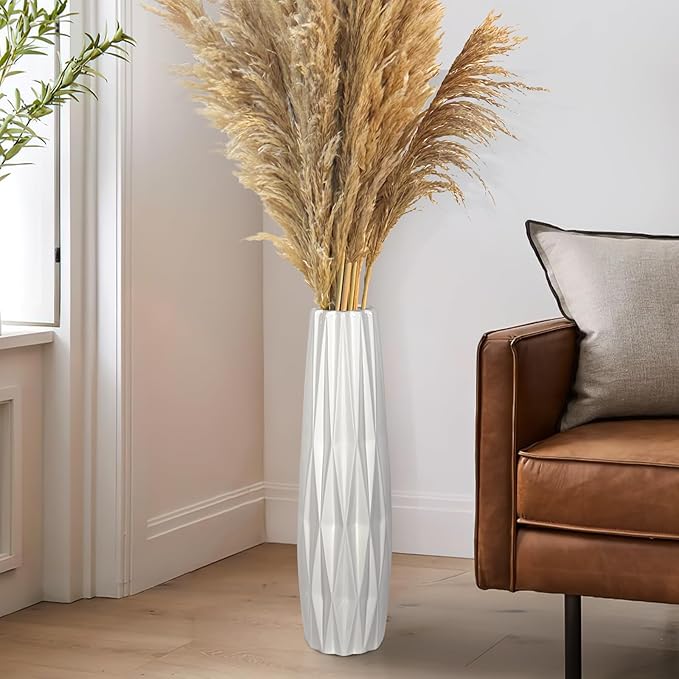 GDSZJLJ 15.7 Inch Tall White Ceramic Floor Vase, Big Standing Flower Vase with Glossy Glaze, Large White Vases for Flowers,Decorative Ceramic Vases for Living Room,Bedroom,Office,Entryway,Dining