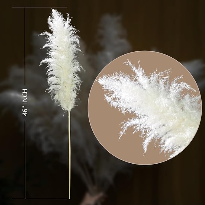 10pcs 46'' White Pampas Grass Tall Decor - Pompas Floral, Tall Pampas Grass for Floor Vases, Living Room Floor, Floor Plants, Plumas para, and Grass Wall Decor