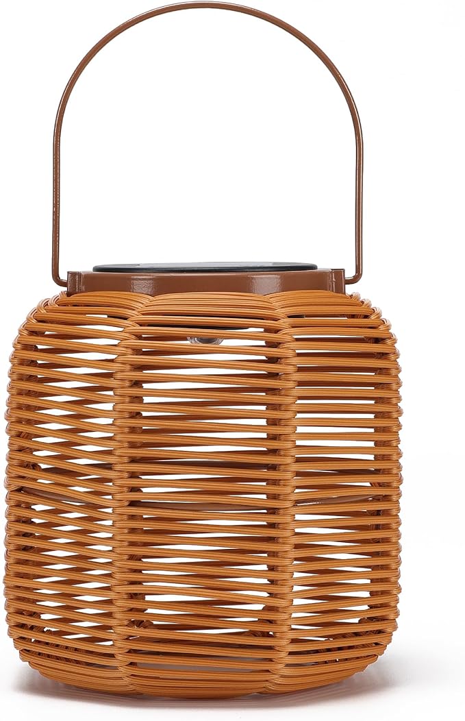 MYCRLIFE Solar Outdoor Rattan Lanterns, Decorative Hanging Lights for Patio Garden Backyard （Two Pack）(Style 2)