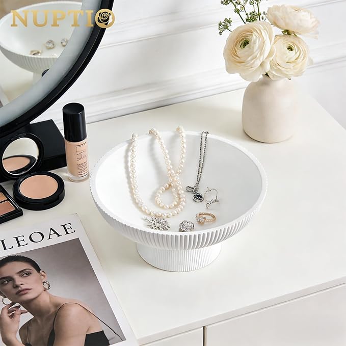 NUPTIO Decorative Bowl for Home Decor: 8" Centerpiece for Living Room Coffee Table Fruit Bowls for Kitchen Counter Resin Pedestal Key Tray for Entryway