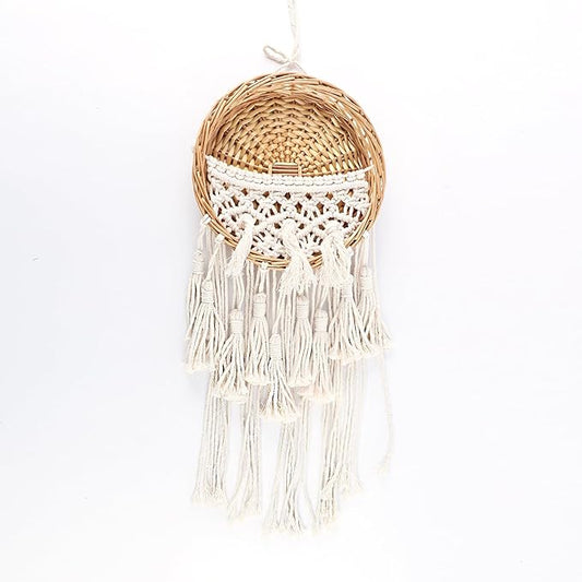 SHCMSADO Macrame Willow Storage For Living Room Bedroom Dorm Background, Boho Wicker Hanging Wall Decor Mini Chic Organizer for Nursery key Aromatherapy and Small daily necessities