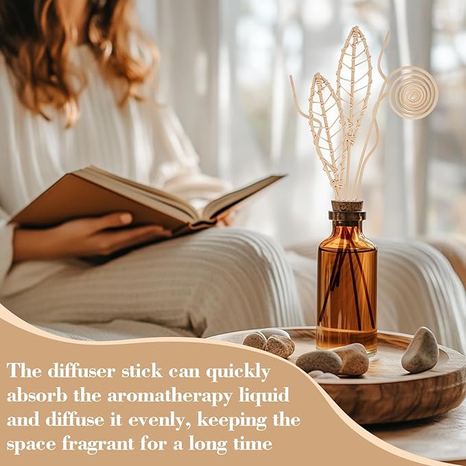 Reed Diffuser Sticks - 20PCS Rattan Reed Diffuser Sticks Natural Rattan Wood Essential Oil Diffuser Sticks, Keep Fragrance Scent for Home, Living Room, Bathroom, Bedroom, Office, Decor