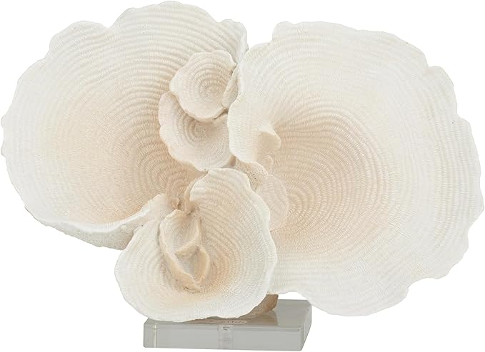 Deco 79 Polystone Coral Decorative Sculpture Home Decor Statue, Accent Figurine 13" x 6" x 9", White