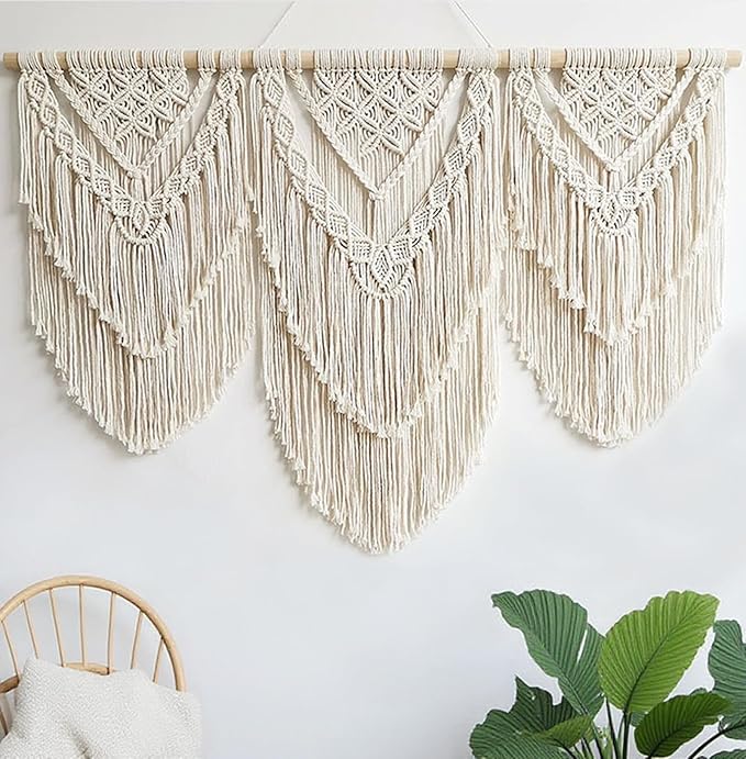 oiikain Large Handmade Boho Macrame Wall Hanging Tapestry - Chic Bohemian Woven Home Decor art for Living Room, Bedroom, and Wedding Parties(Double Layer,43''*32'')
