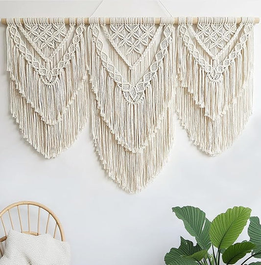 oiikain Large Handmade Boho Macrame Wall Hanging Tapestry - Chic Bohemian Woven Home Decor art for Living Room, Bedroom, and Wedding Parties(Double Layer,43''*32'')