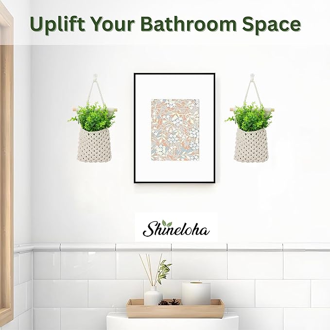 2 Packs Macrame Wall Planters with Artificial Eucalyptus | Macrame Plant Hanger, Wall Plant Holders for Boho, Bathroom, Bedroom & Wall Hanging Decor