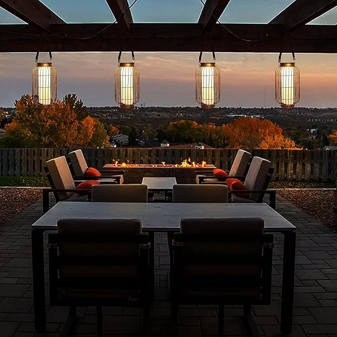 baterysu Large Outdoor Solar Lanterns Hanging Light Waterproof LED Garden Lights Solar Powered Retro Metal Auto On Off Table Lamp for Garden Patio Porch Pathway Walkway Tabletop Decorative(Bronze)