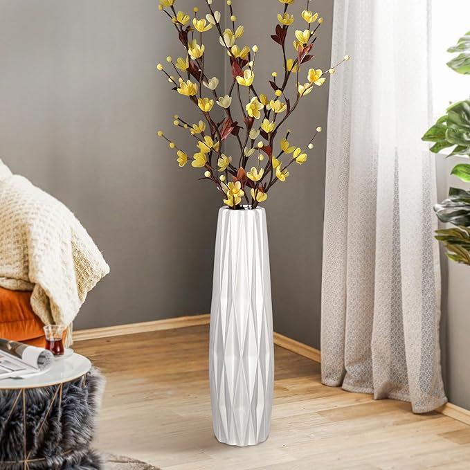 GDSZJLJ 15.7 Inch Tall White Ceramic Floor Vase, Big Standing Flower Vase with Glossy Glaze, Large White Vases for Flowers,Decorative Ceramic Vases for Living Room,Bedroom,Office,Entryway,Dining