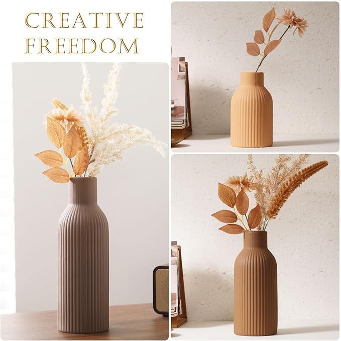 Joeabor Ceramic Vase Set of 3 - Handcrafted Ceramic Vases for Home Decor & Shelf - Modern Farmhouse Decor for Kitchen, Office, Bedroom & Living Room Decorative Objects for Mantel, Table Centerpieces