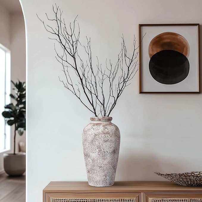 Wancetang Terracotta Vase, Rustic Farmhouse Vase, Large Ceramic Vases for Centerpieces, Farmhouse Decor for Living Room, Shelf, Entryway, Room Decor, 11 inch