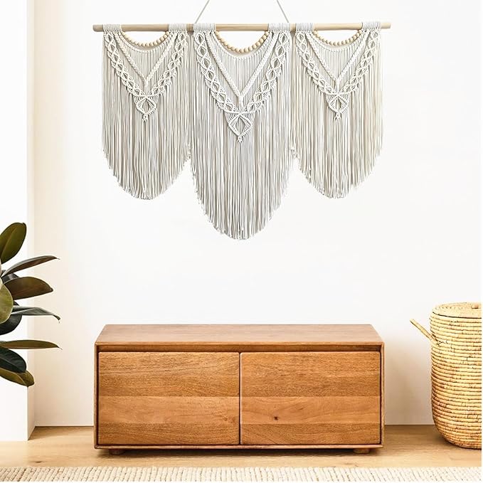 RUIZHIXUAN large macrame wall hanging - Boho Tapestry Macrame Wall Decor Art- Chic Bohemian Handmade Woven Tapestry Home Decoration for Bedroom Living Room Apartment Dorm Gallery - 43"x32" (Bead)
