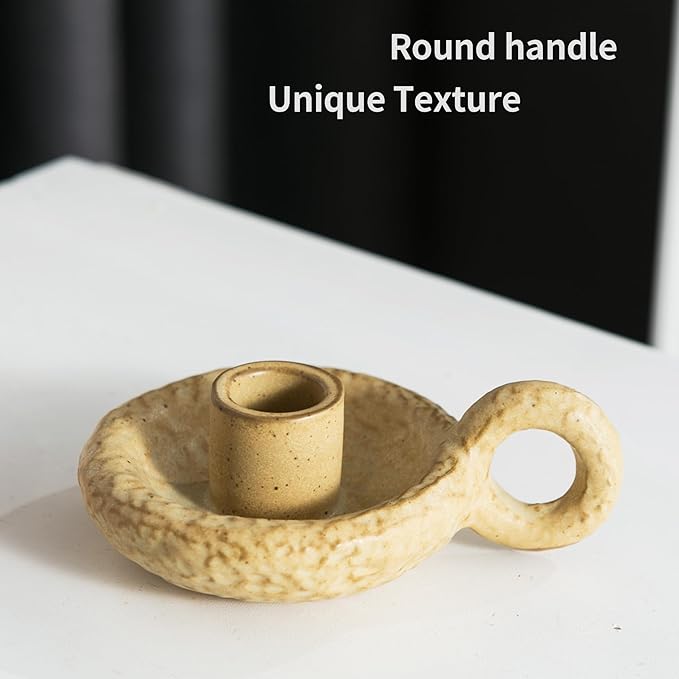 Ceramic Candle Holders, Candlestick Holder with Handle Vintage for Spell Candles and Taper Candles, Candlelight Stand for Home Dining Table Centerpieces, Weddings, Christmas, and Parties