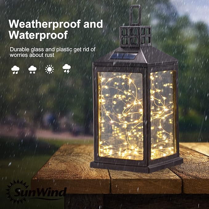 Solar Lantern Lights Outdoor SUNWIND Waterproof Solar Table Lamp Hanging Lighting with 40 Warm White LEDs for Garden Patio Landscape Decoration