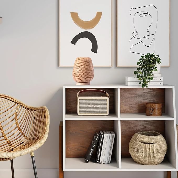 Boho Style Rattan Table Lamp,Dimmable Bamboo Desk Lamp,Yellow Bamboo