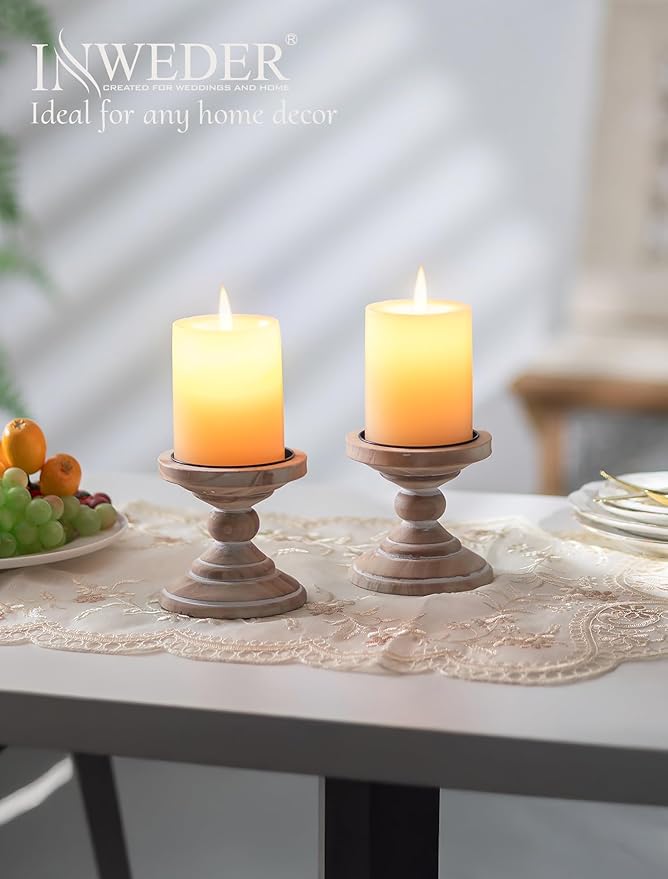 Wood Pillar Candle Holder: 2Pcs Rustic White Candle Holders for Pillar Candles Wood Candle Holders Distressed Wooden Farmhouse Candle Holder Large Rustic Candle Holder for Fireplace Table