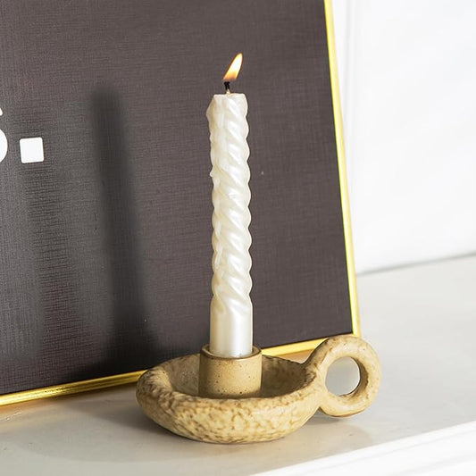Ceramic Candle Holders, Candlestick Holder with Handle Vintage for Spell Candles and Taper Candles, Candlelight Stand for Home Dining Table Centerpieces, Weddings, Christmas, and Parties