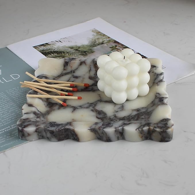 Natural Luxury Marble Tray with Scalloped Edge, Handmade Square Decorative Tray, Catch All Tray for Counter, Dresser, Nightstand and Home Décor (Calacatta Viola)