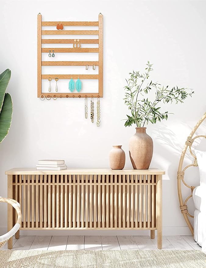 Mymazn Beech Earring Wall Holder Hanging Jewelry Organizer Assembly Display Wall Mount Organizer for Necklaces Rings Scrunchies