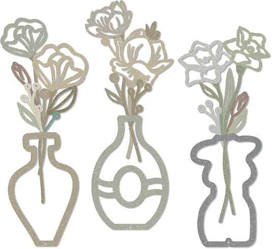 Putuo Decor 3-Piece Metal Flower Wall Decor, Floral Vase Bouquet Outline Accents Abstract Wall Art, Boho Farmhouse Wall Sculptures Hanging for Living Room Bedroom Bathroom Office