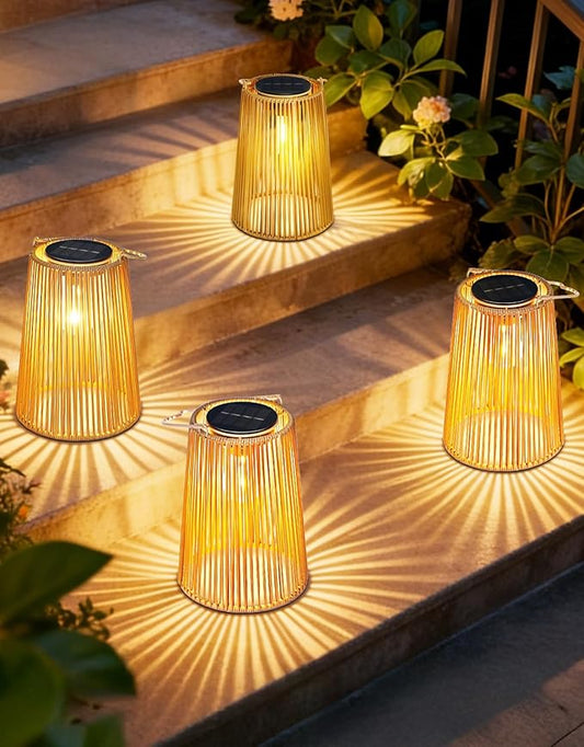 OUTONLIFE 4 Pack Solar Lanterns Outdoor Waterproof, Hanging Rattan Woven Solar Lights with Auto On/Off, Decorative Gifts for Garden, Yard, Patio, Tree, Porch, Lawn, Pathway & Outside Tabletop Decor