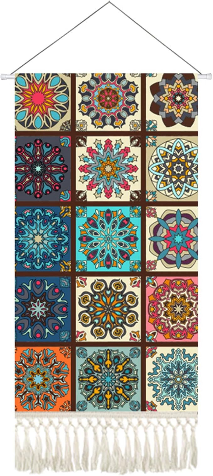 capasin Mandala Boho Macrame Wall Hanging Tapestry For Bedroom Tapestries Vertical Art Fabric Decor Door Living Room Bohemian (Style B, 17.5 * 43)