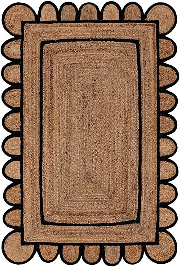 SVI Rug Scallop Pattern Jute Bohemian Area Rug (Black, 3'x5')