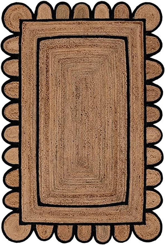 SVI Rug Scallop Pattern Jute Bohemian Area Rug (Black, 2'x3')