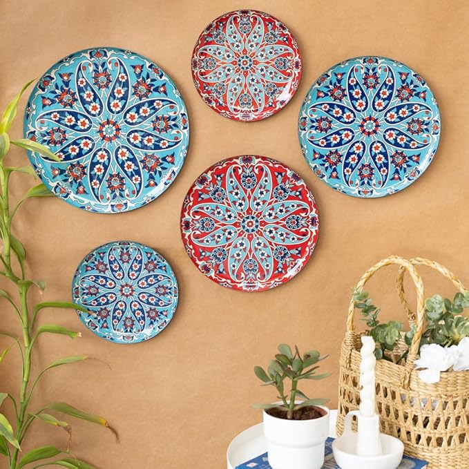 RITUALISTIC Turkish Wall Plates - Set of 5 (Multicolor) |Home Decor | Painting | Divine | Intricate Designs | Christmas gifts