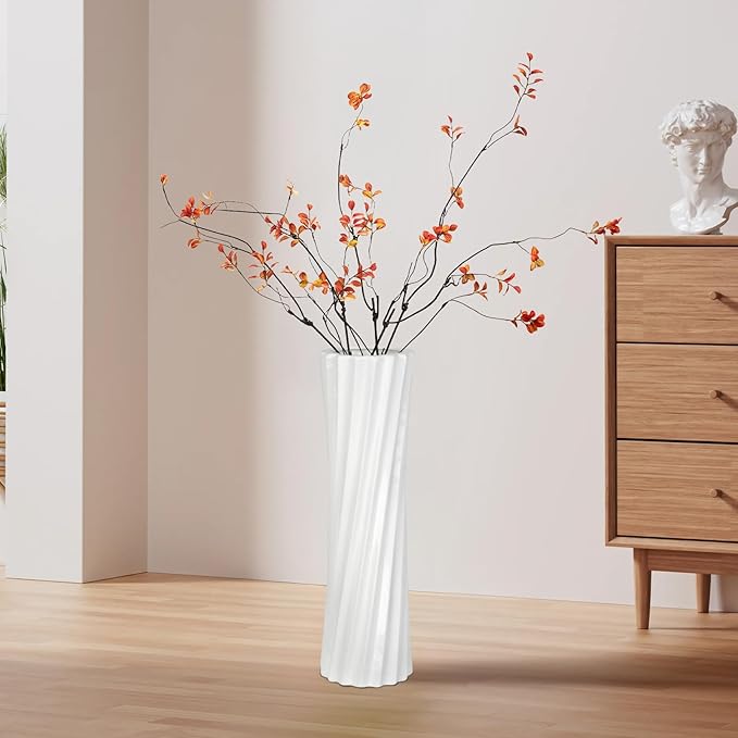 GDSZJLJ White Ceramic Tall Floor Vase,15.7 Inch Home Decor,Large Decorative Floor Vase for Centerpiece,Living Room,Bedrooms and Other Spaces,Pampas Grass Vases for Pal, Beloved and Family