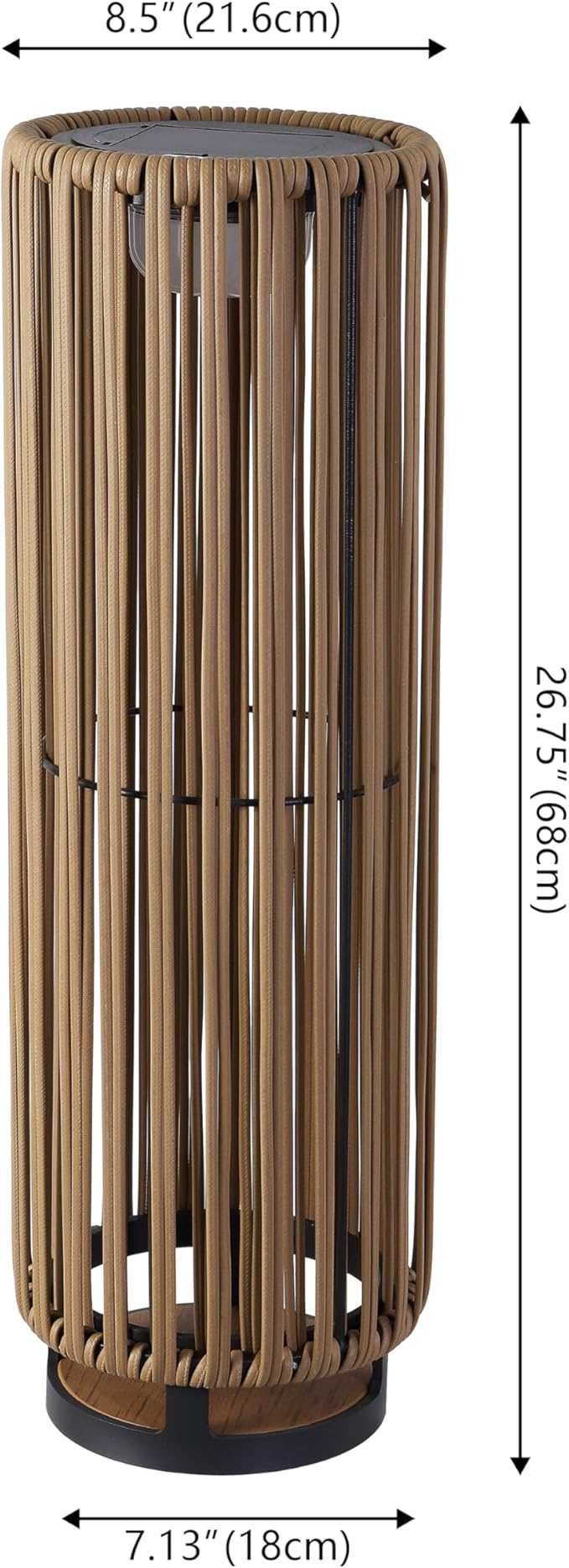 JONATHAN Y JYL2603B 26.75" Modern Solar Outdoor Lantern, Rechargeable Cordless Table Lamp with USB-C Charging, Woven Faux Rattan Dusk to Dawn Accent Light for Patio, Deck, Garden, Porch, Natural