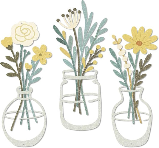 Putuo Decor 3 Pcs Metal Flower Wall Decor Modern Minimalist Iron Wall Sculptures Floral Line Vase Wall Art, Boho Farmhouse Wall Sculptures Hanging for Living Room Bedroom Entryway Kitchen Hallway Home