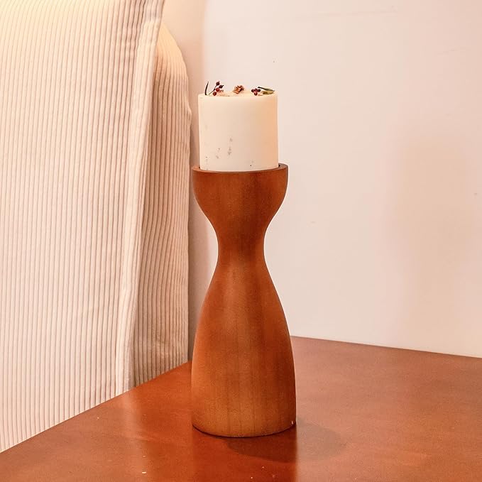 Wood Candle Holders for Pillar Candles Wooden Candlestick Holder Unique arc Design Home Decer with Solid Wood High-End Retro Farmhouse Style (Srown Smooth)