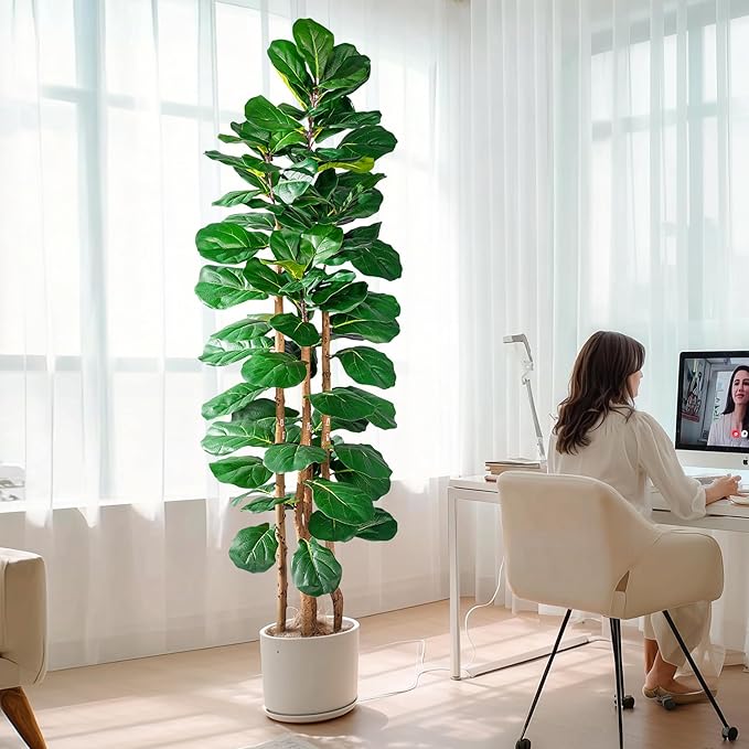 Tall Fake Fiddle Leaf fig Trees Large Artificial ficus Tree Indoor Outdoor Realistic Floor Plant Faux Plastic Plants Flowers for House Home Living Room Office Front Porch Modern Farmhouse Decor