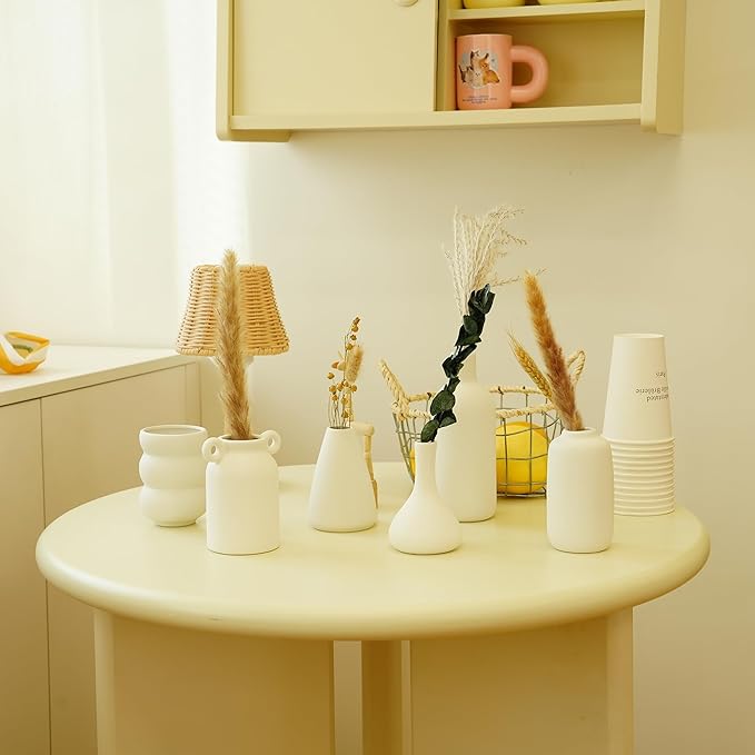 Small White Ceramic Vase Set of 10 Ceramic Bud Vases in Bulk Modern Farmhouse Boho VaseS for Pampas Grass, Flowers, Decorative Ceramic White Flower Vases for Home Decor, Entryway Table Decor