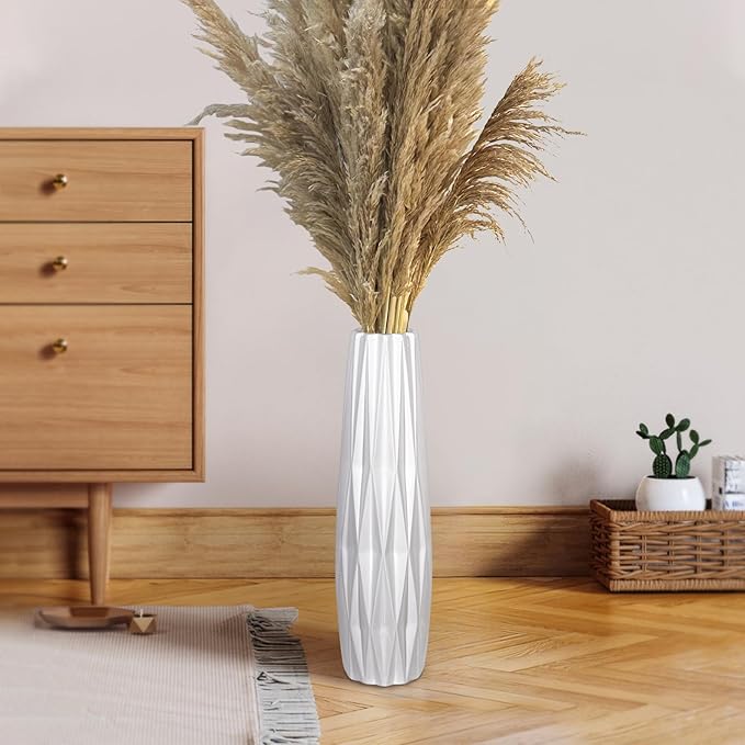 GDSZJLJ 15.7 Inch Tall White Ceramic Floor Vase, Big Standing Flower Vase with Glossy Glaze, Large White Vases for Flowers,Decorative Ceramic Vases for Living Room,Bedroom,Office,Entryway,Dining