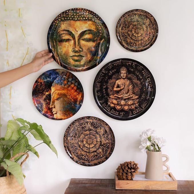 RITUALISTIC Nirvana Wall Plates- Set of 5 (Brown) | Decorative Wall Plates Hanging Room Decor Plate Wedding Gift | Christmas gifts