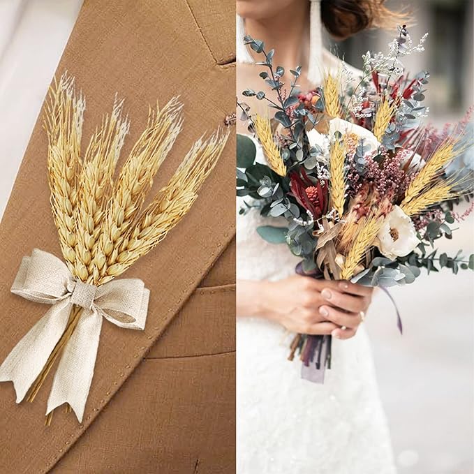 Phliofd 17.7 inches Dried Wheat Stalks, 100 Stems Dried Flowers 100% Natural Wheat for Home Kitchen Office Flowers Arrangement Wedding Table Christmas Farmhouse Boho Party Fall Décor