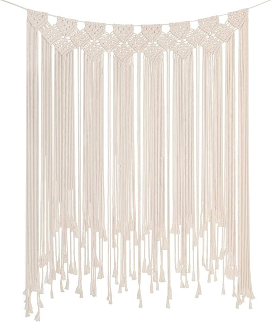 RLoncomix Boho Macrame Wall Hanging, Large Woven Tapestry Wall Art Bohemian Cotton Handmade Macrame Backdrop for Wedding Living Room Gallery Bedroom, Beige, 39"x 45"