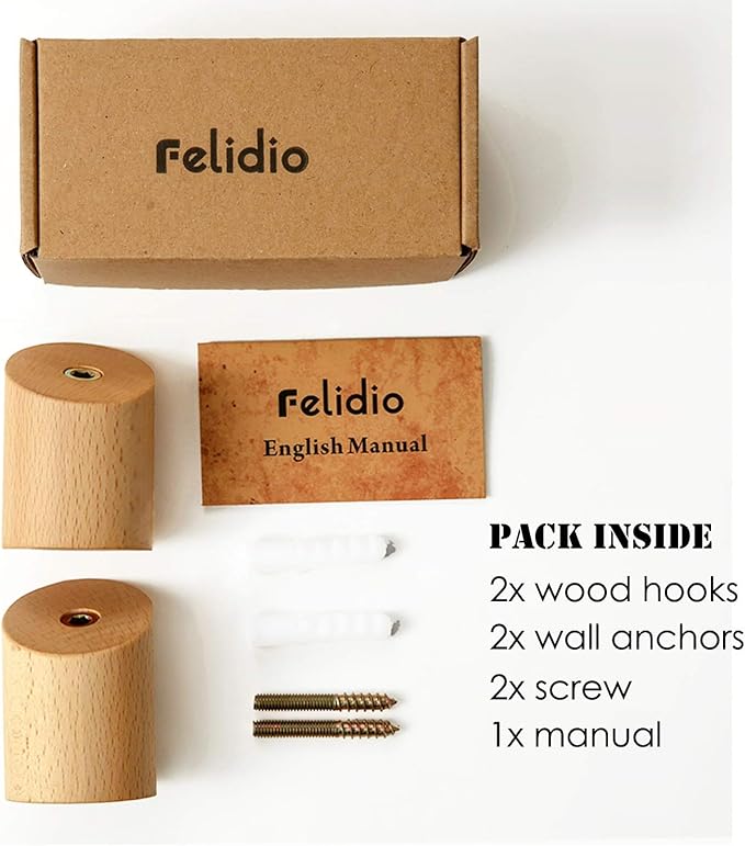 Wooden Wall Hooks, Natural Wood Coat Hooks Wall-Mounted (2 Pack), Rustic Wall Coat Rack Hat Hook, Entryway Walls Hangers, Heavy Duty Hook for Hanging Towels (Beech Wood)