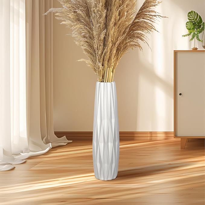 GDSZJLJ 15.7 Inch Tall White Ceramic Floor Vase, Big Standing Flower Vase with Glossy Glaze, Large White Vases for Flowers,Decorative Ceramic Vases for Living Room,Bedroom,Office,Entryway,Dining
