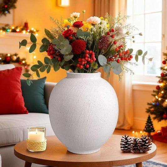 Large Ceramic Vase White Flower Vase,9.8 Inch Tall Big Vase for Home Decor,Minimalist Farmhouse Decorative Vase for Living Room,Dining Table,Bedroom,Kitchen,Entryway,Christmas